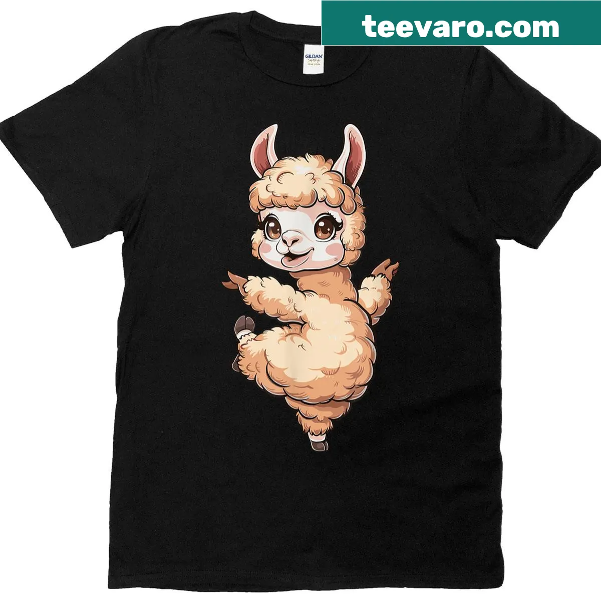 Dancing cartoon llama graphic t-shirt for fun — on a men's t-shirt