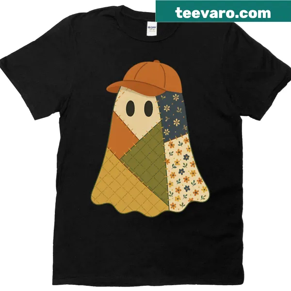 Patchwork ghost design on a Halloween T-shirt