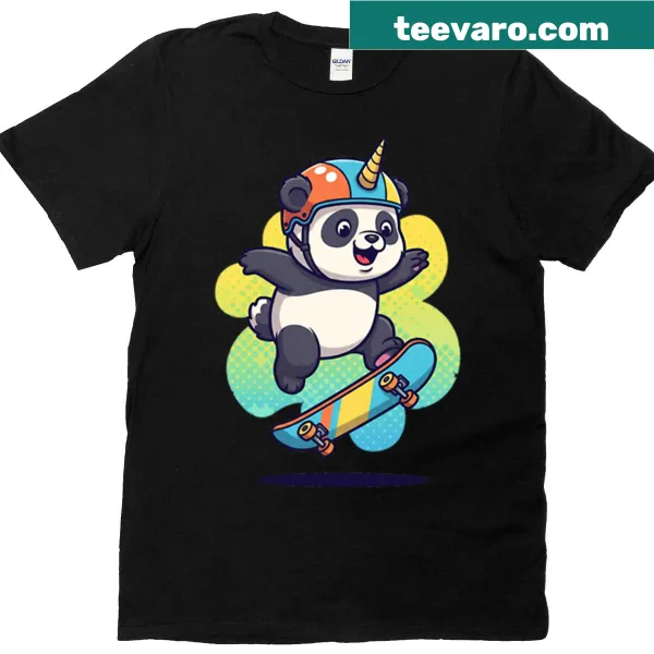 Adorable panda on a skateboard graphic T-shirt