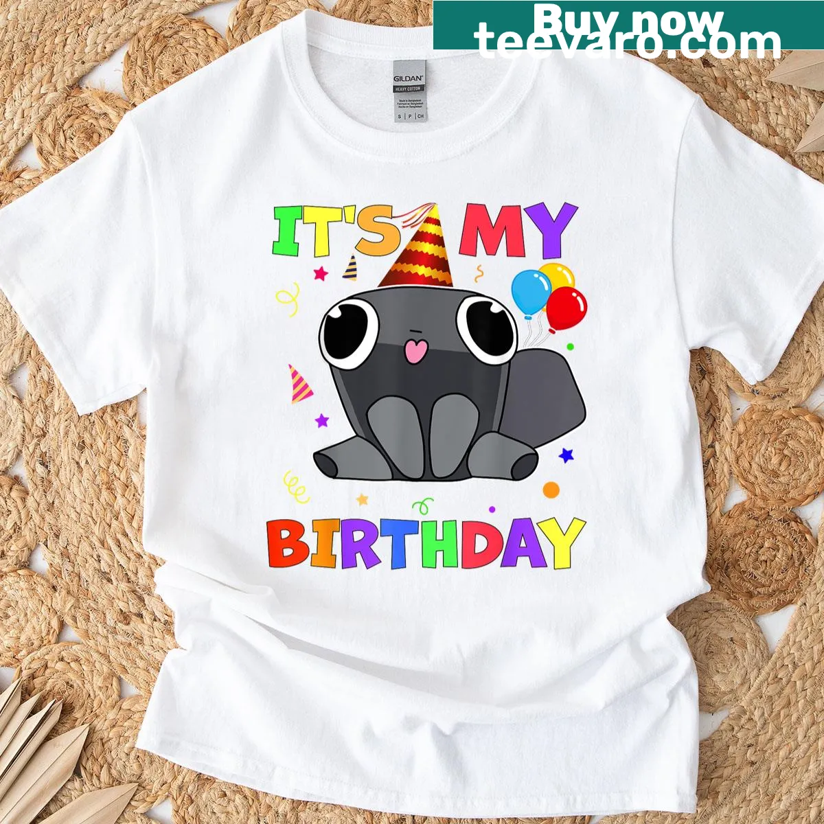 Whimsical pebble birthday decoration graphic on a t-shirt for kids — on a men's t-shirt