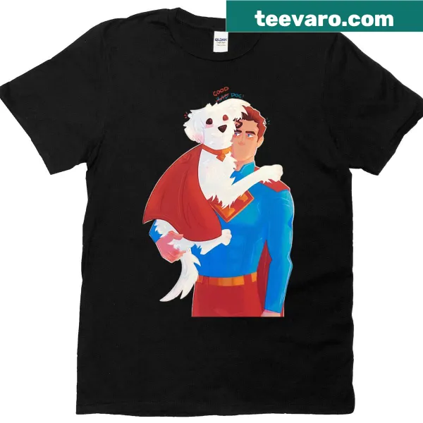 Kids' t-shirt featuring a cartoon of David and Super Dog in playful design