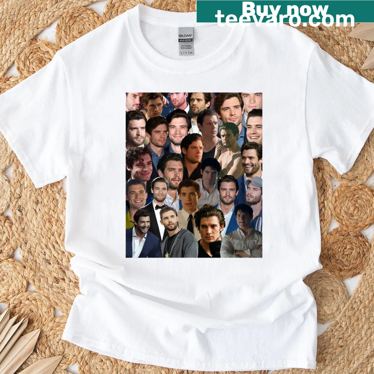 Vintage-style photo collage T-shirt featuring David Corenswet — on a men's t-shirt