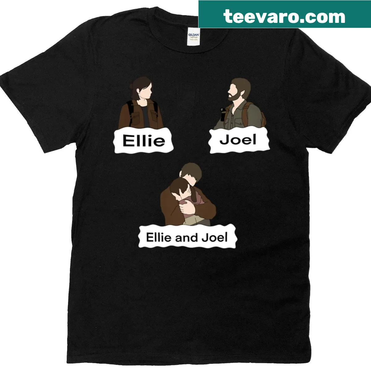 Illustrative t-shirt featuring Ellie and Joel from The Last of Us — on a men's t-shirt