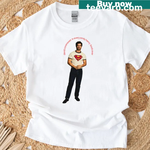 Funny T-shirt featuring a playful graphic of Em Hen and David Corenswet.