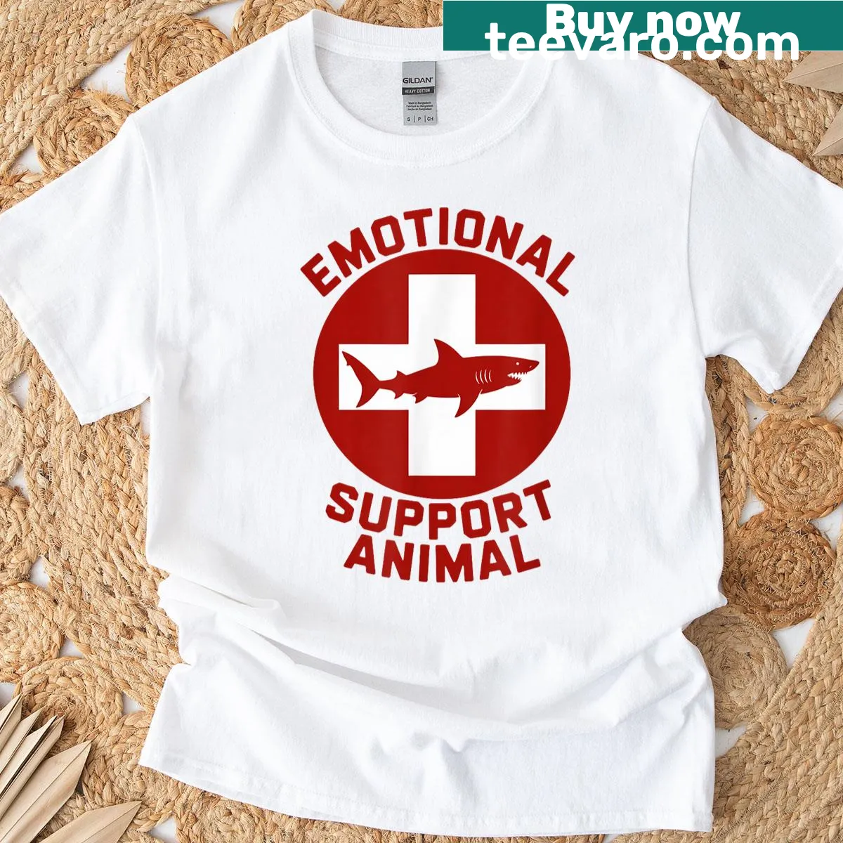 Cartoon shark offering emotional support in a funny design. — on a men's t-shirt
