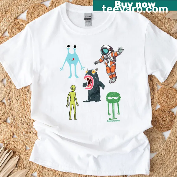 Illustrative T-shirt depicting friends on Mars