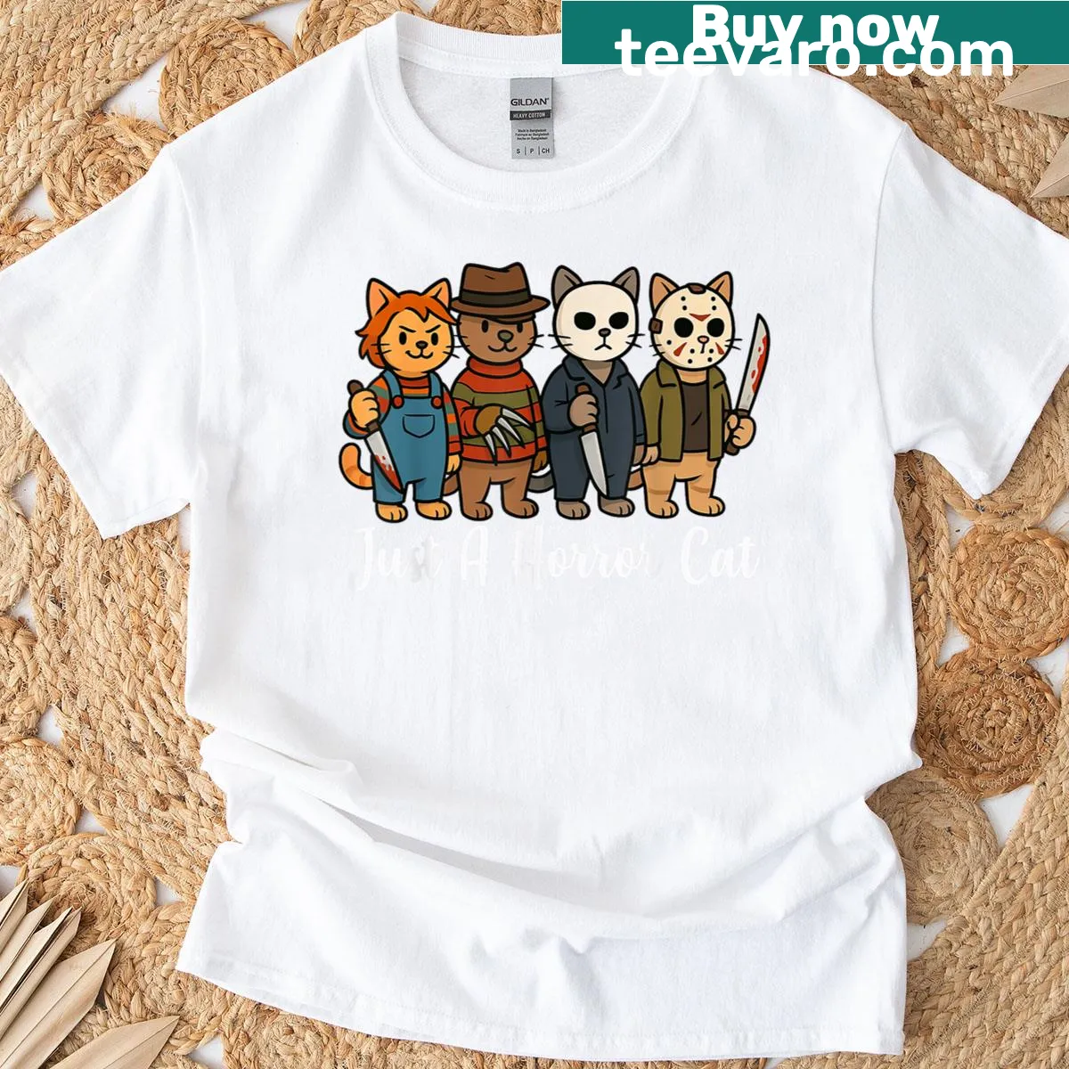 Cartoon design of a horror cat for Halloween T-shirt — on a men's t-shirt