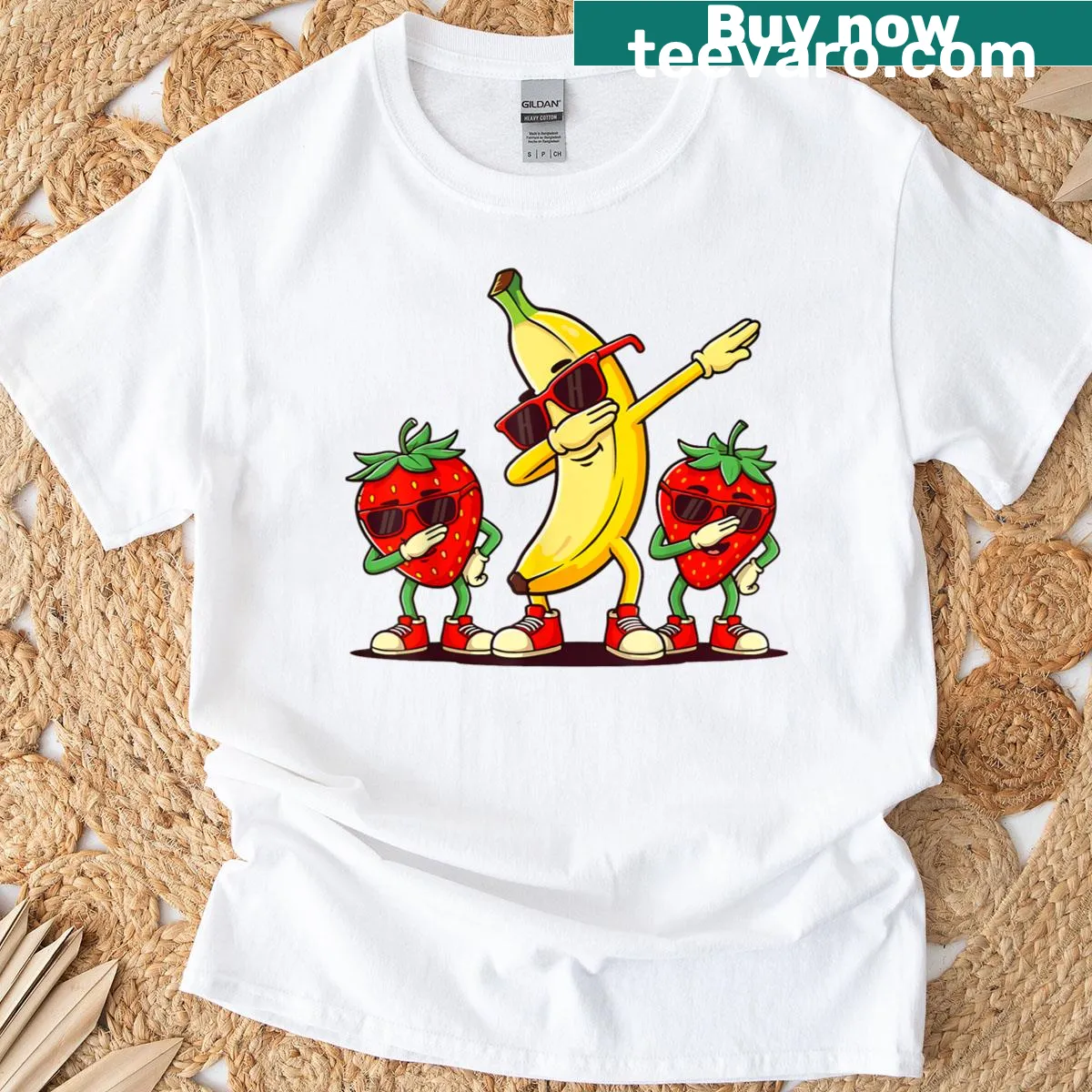 Retro graphic t-shirt with dabbing bananas for kids — on a men's t-shirt