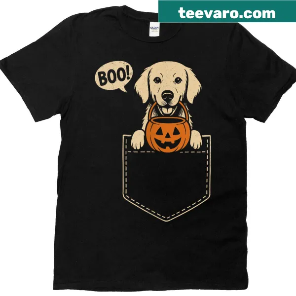 Cute golden retriever cartoon design on Halloween T-shirt