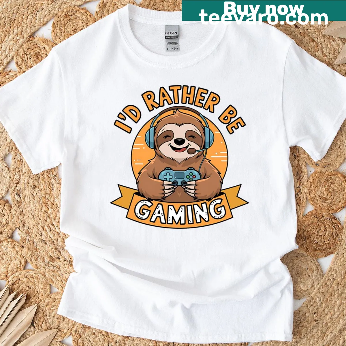 Cartoon design of a sloth with headphones for a gamer T-shirt — on a men's t-shirt