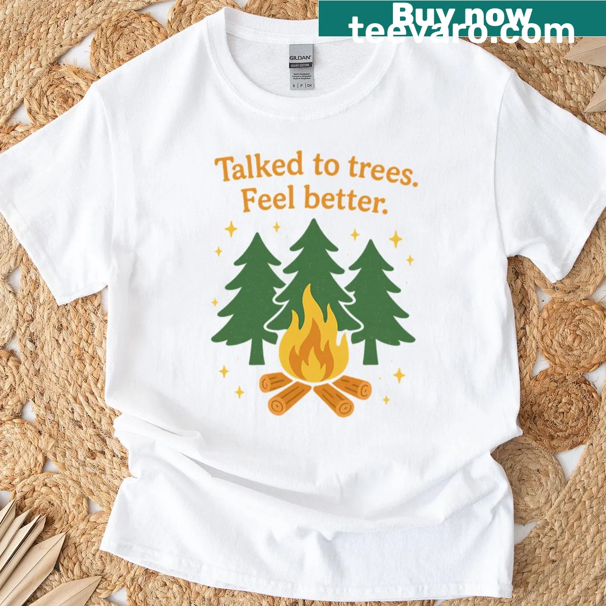 Funny camping shirt with text 'Talked to Trees, Feel Better' — on a men's t-shirt