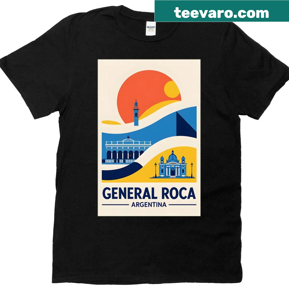 Vintage travel t-shirt featuring General Roca, Argentina — on a men's t-shirt