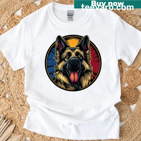 Cartoon German Shepherd design on a T-shirt