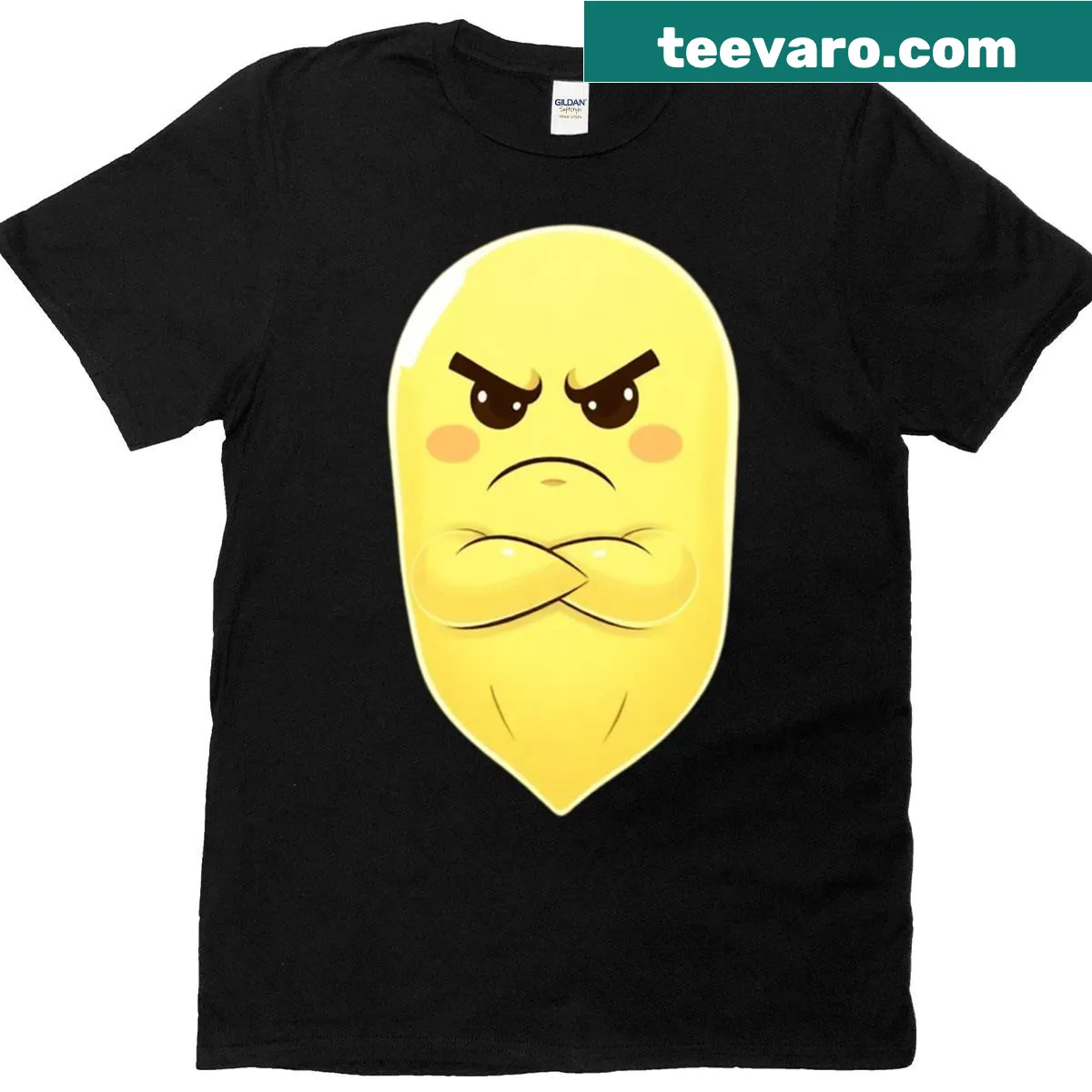 Funny ghost design t-shirt with a moody expression — on a men's t-shirt