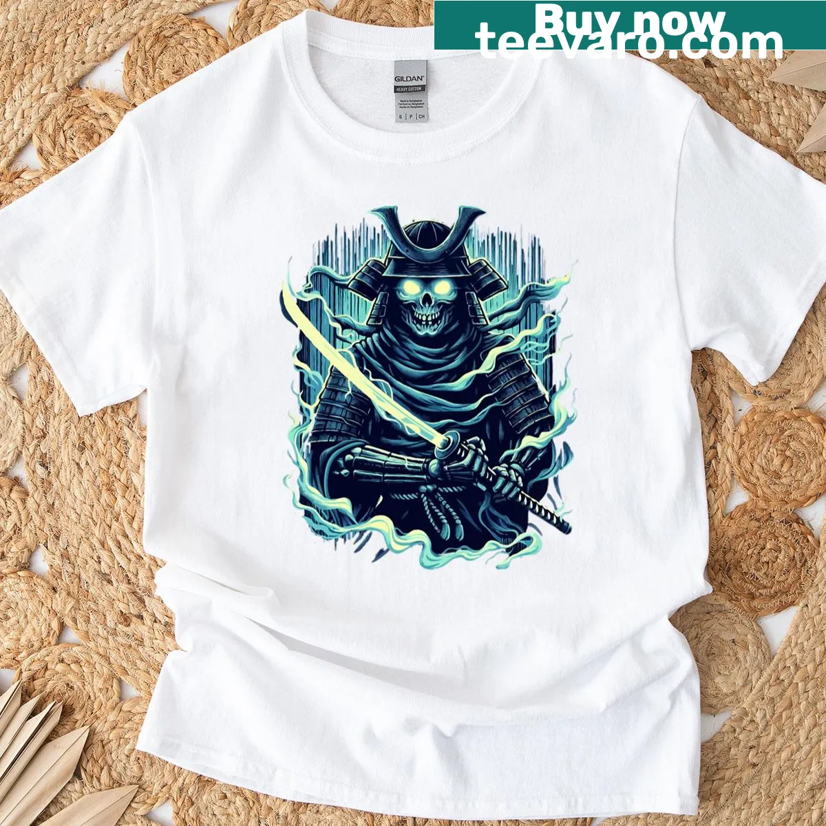 Illustration of a ghost samurai warrior on a T-shirt — on a men's t-shirt