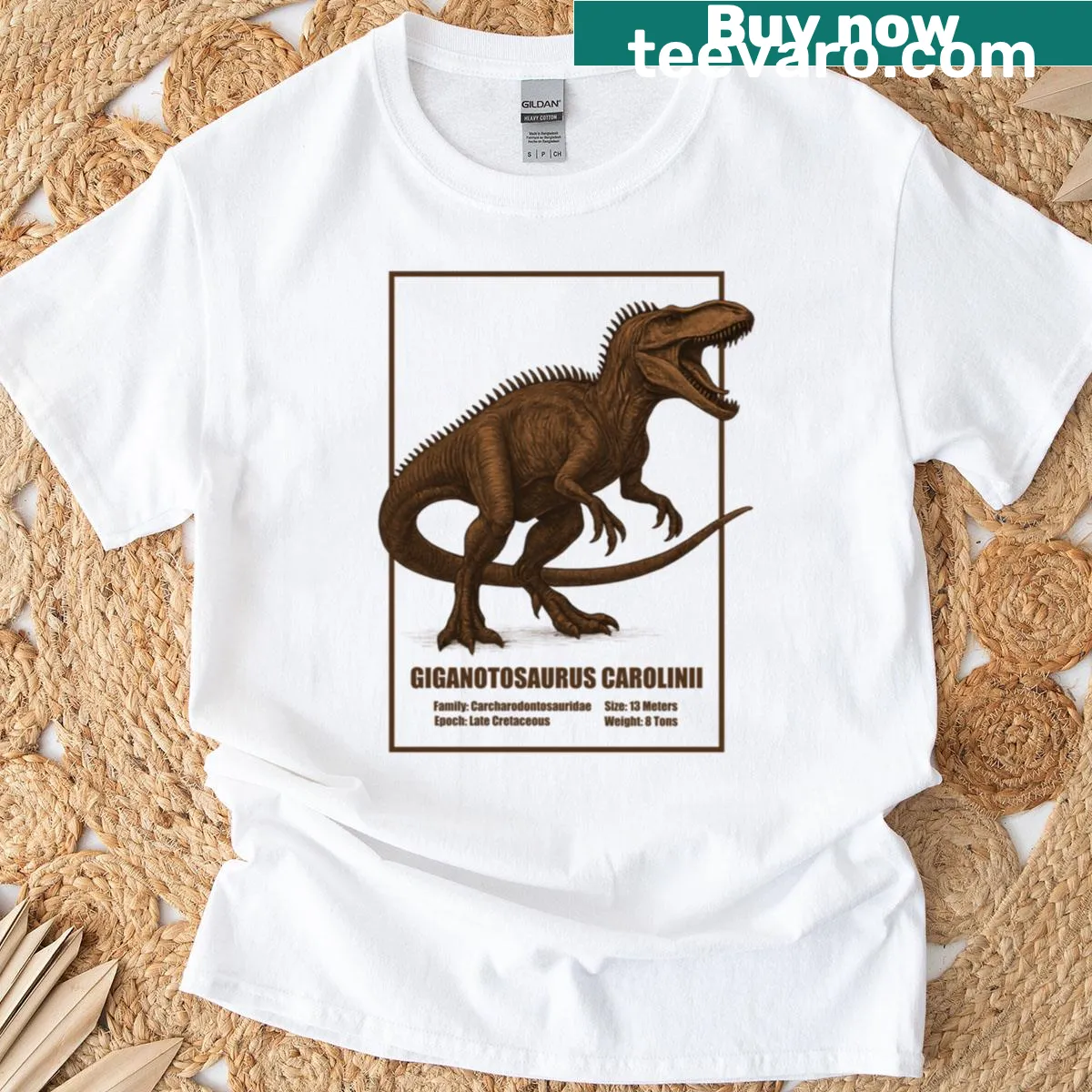 Vintage illustration of Giganotosaurus Carolini dinosaur. — on a men's t-shirt