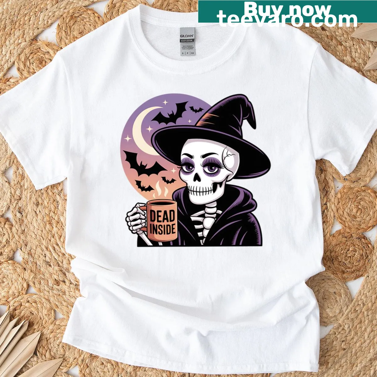 Humorous Halloween T-shirt featuring a glam skeleton and 'Resting Witch Face' text — on a men's t-shirt