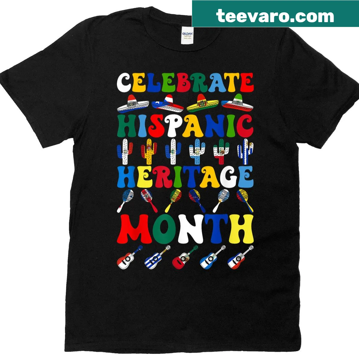 T-shirt featuring various Hispanic flags to celebrate Hispanic Heritage Month — on a men's t-shirt