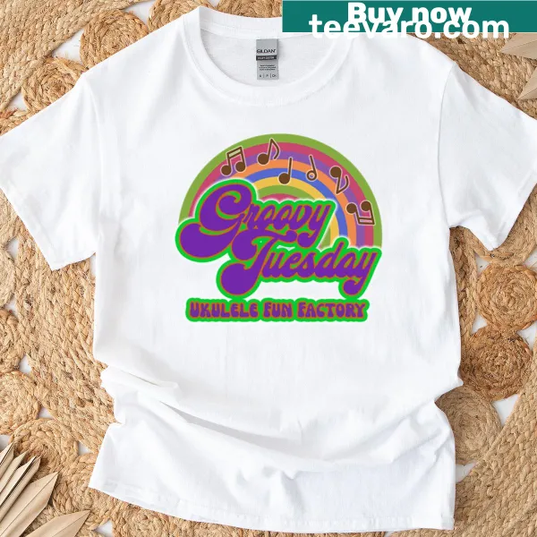 Playful Groovy Tuesday text design on a casual T-shirt