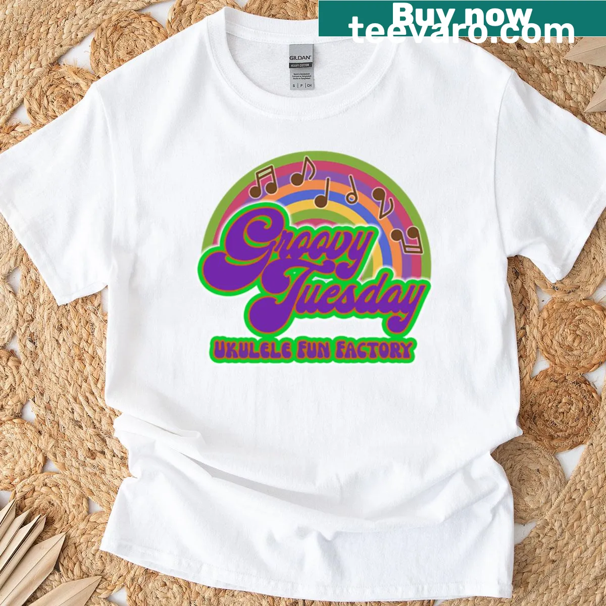 Playful Groovy Tuesday text design on a casual T-shirt — on a men's t-shirt