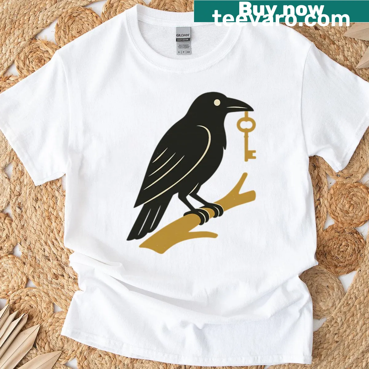 Vintage art T-shirt featuring a mysterious raven design for folklore fans. — on a men's t-shirt