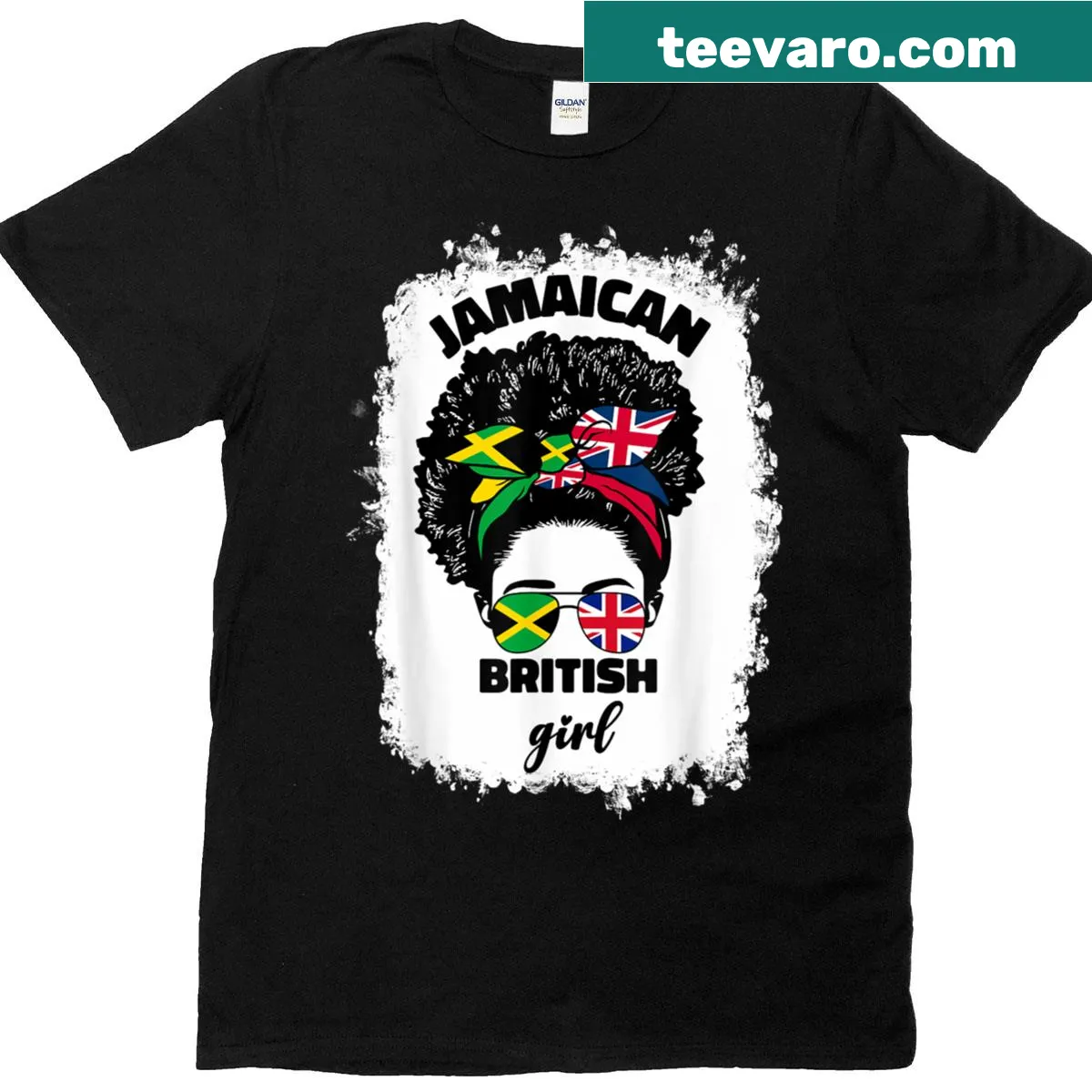 T-shirt featuring the British and Jamaican flags in an artistic design — on a men's t-shirt