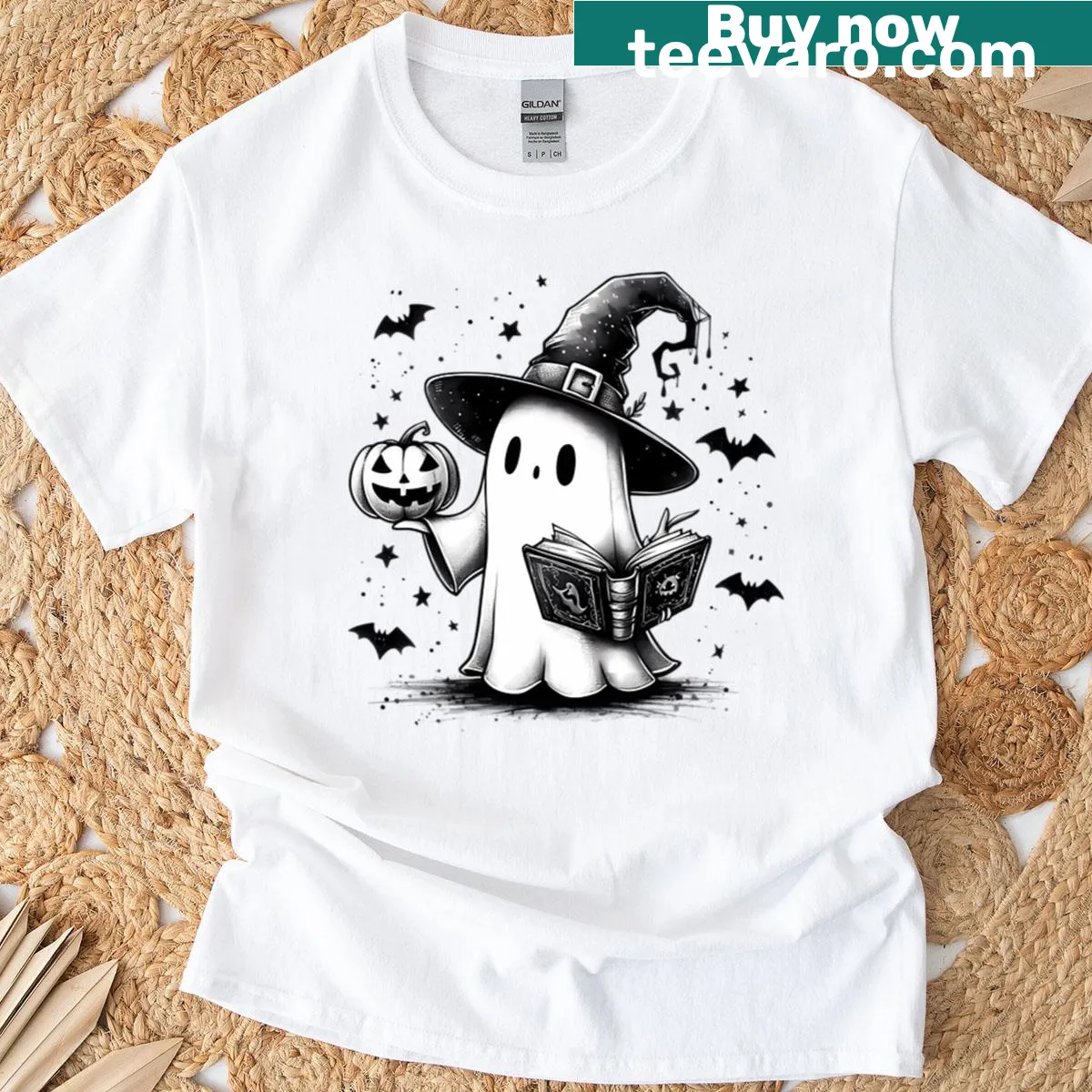 Cartoon ghost design on a T-shirt for Halloween — on a men's t-shirt
