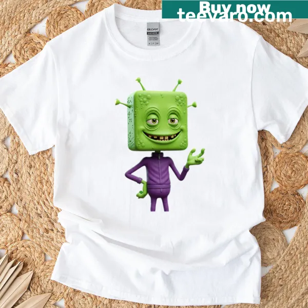 Cartoon Happy Green Box Head Alien T-shirt