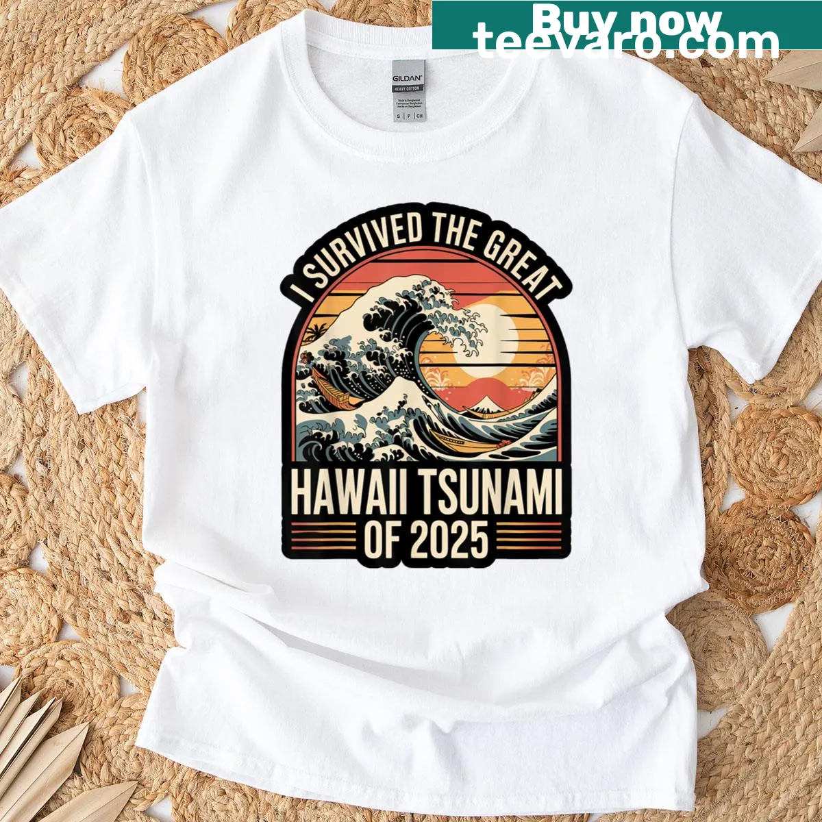 Retro-style shirt commemorating the 2025 Hawaii tsunami — on a men's t-shirt