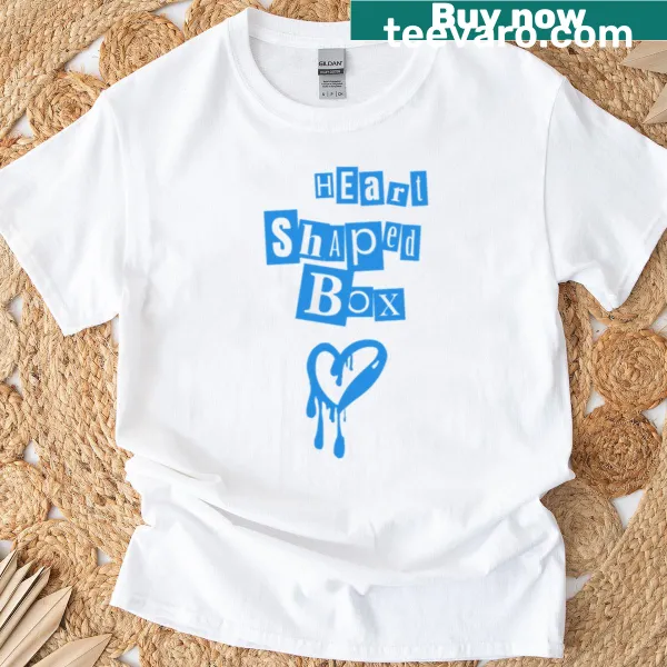 T-shirt featuring a creative heart-shaped box design and typography