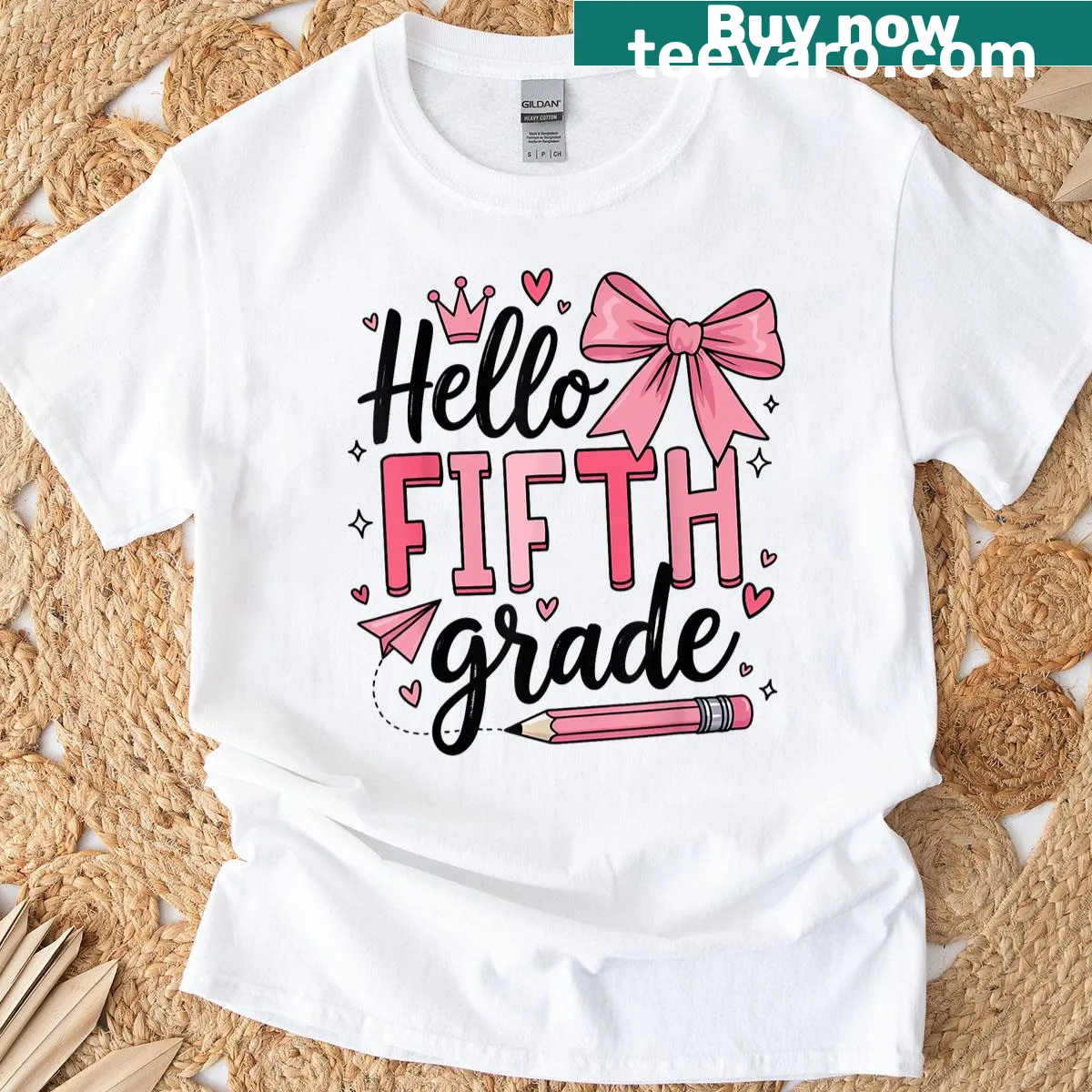 Teacher T-shirt with 'Hello Fifth Grade' design for first day of school — on a men's t-shirt