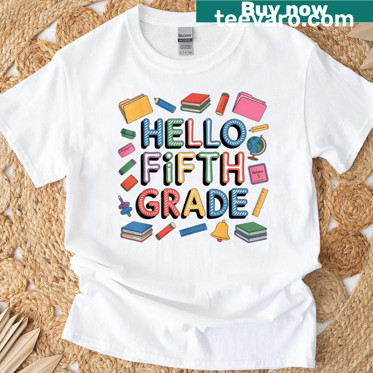 Teacher and student T-shirt with 'Hello Fifth Grade' design for back to school — on a men's t-shirt