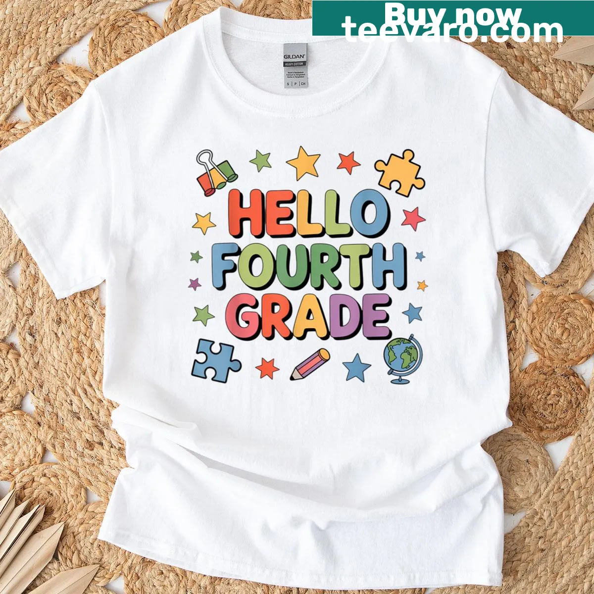 Kids T-shirt featuring 'Hello Fourth Grade' design for back-to-school fun — on a men's t-shirt
