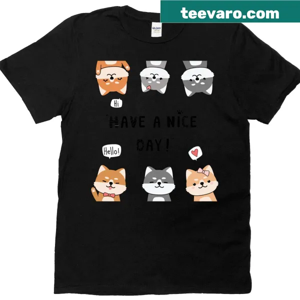 Cheerful cartoon pack of Shiba Inu dogs with a happy message