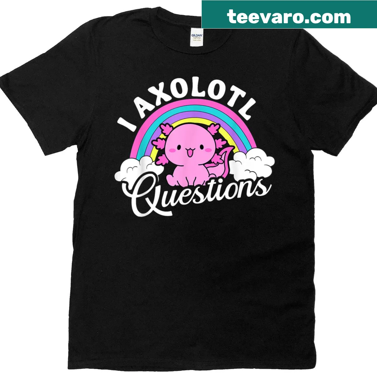 Funny kids T-shirt with the phrase I Axolotl Questions — on a men's t-shirt