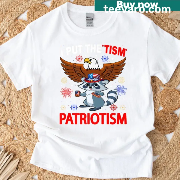 Athletic eagle with text 'I Put The Tism In Patriotism' on t-shirt
