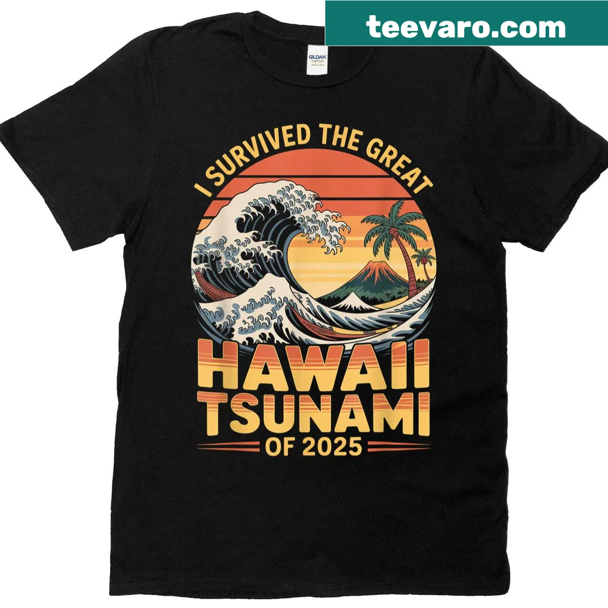 T-shirt commemorating survival of the 2025 Hawaii tsunami — on a men's t-shirt