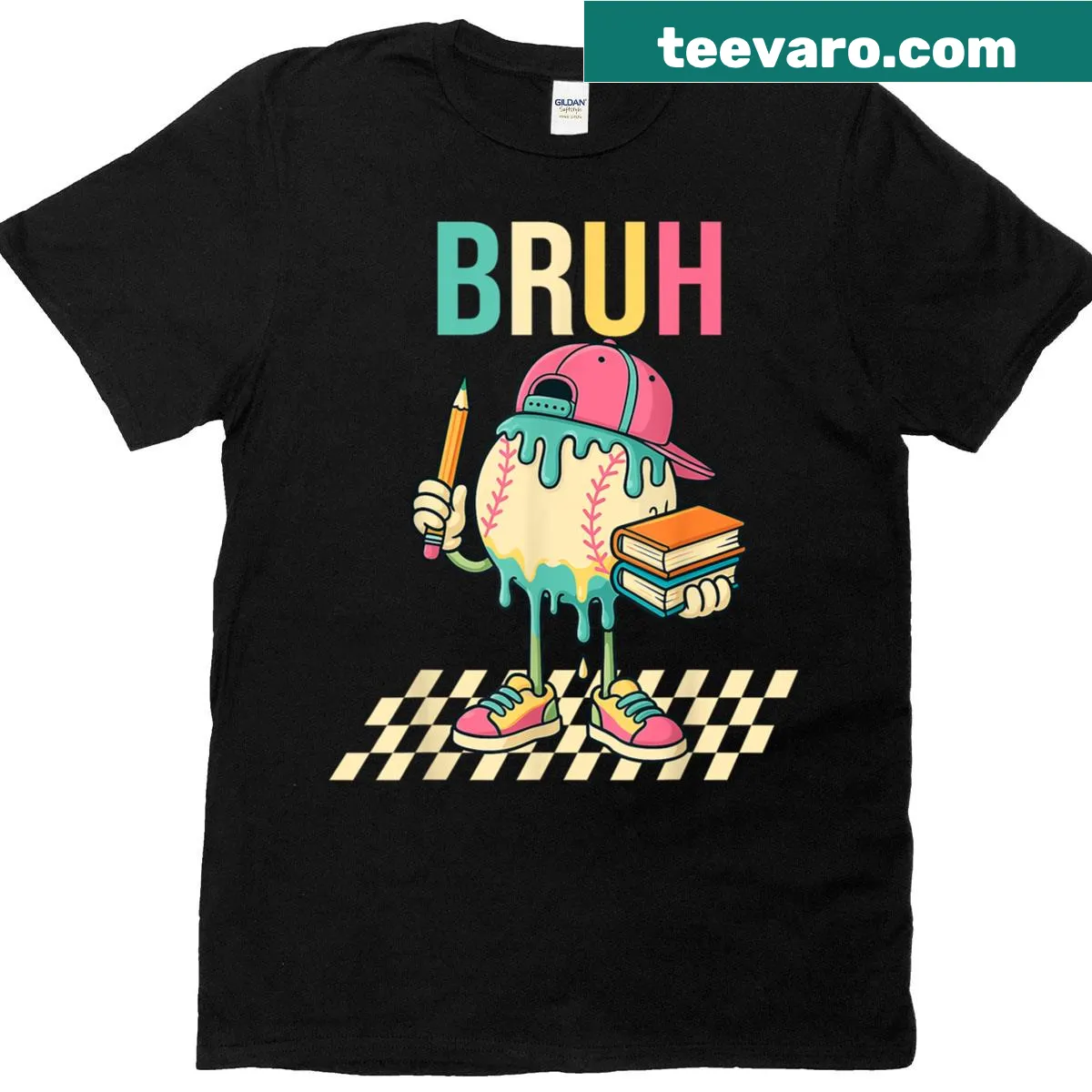 Cartoon ice cream drip t-shirt with playful design — on a men's t-shirt