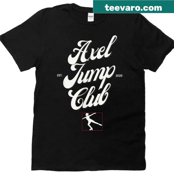 Dynamic t-shirt featuring an ice skater in mid-jump