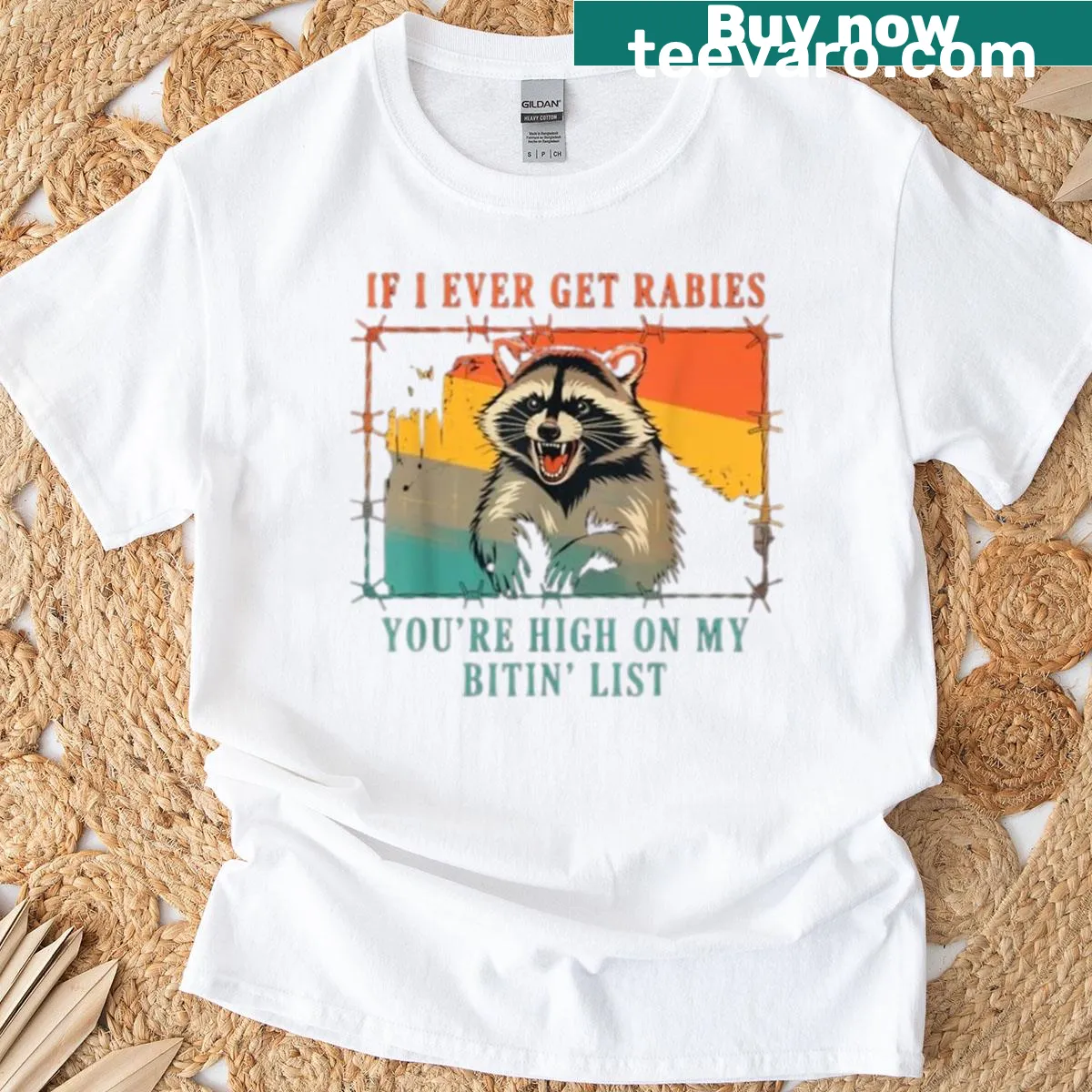 T-shirt with a humorous saying about rabies and biting list — on a men's t-shirt