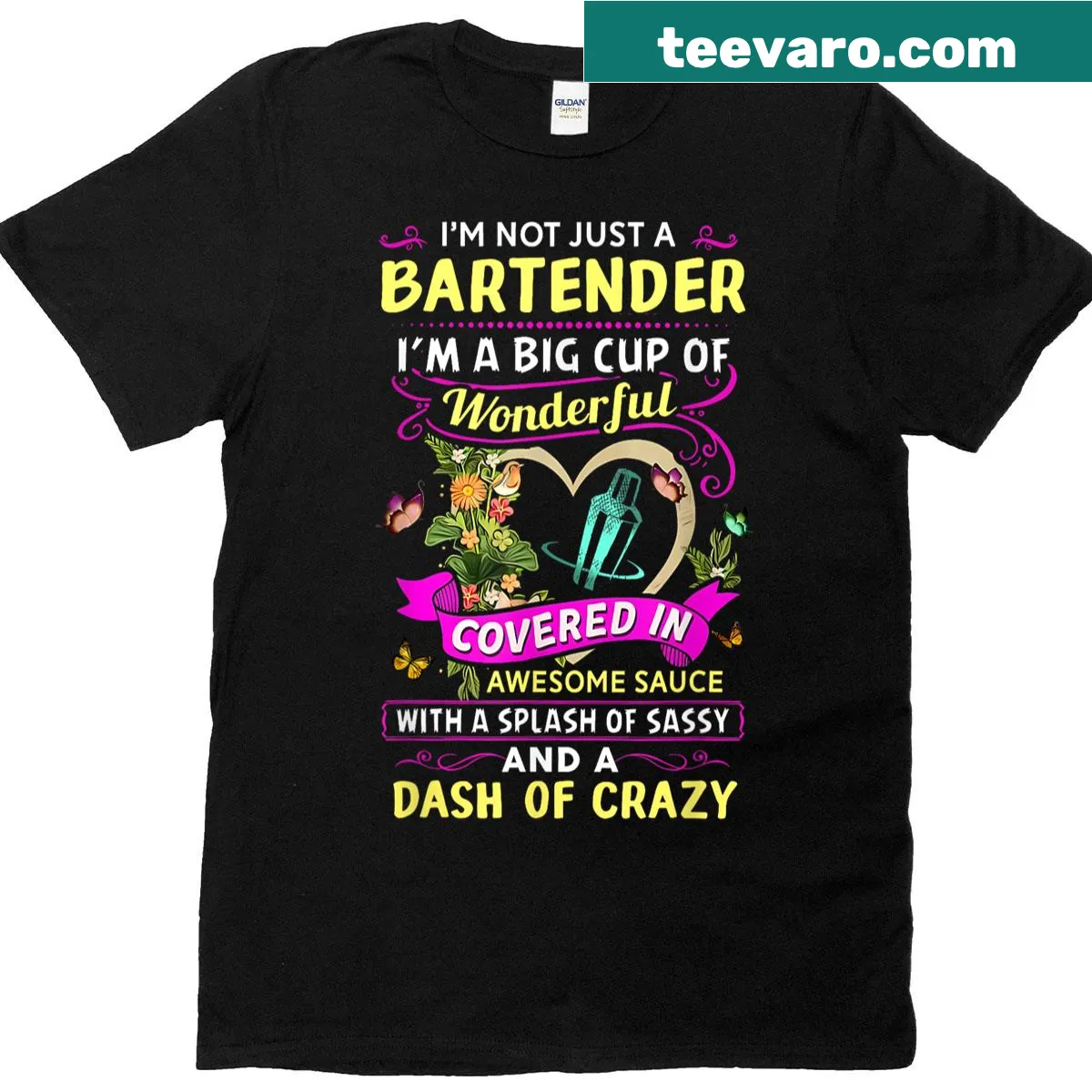 Funny bartender t-shirt with text about being wonderful — on a men's t-shirt