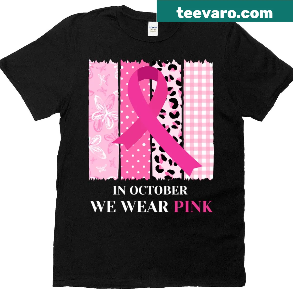 Breast Cancer Awareness T-shirt with pink ribbon design — on a men's t-shirt
