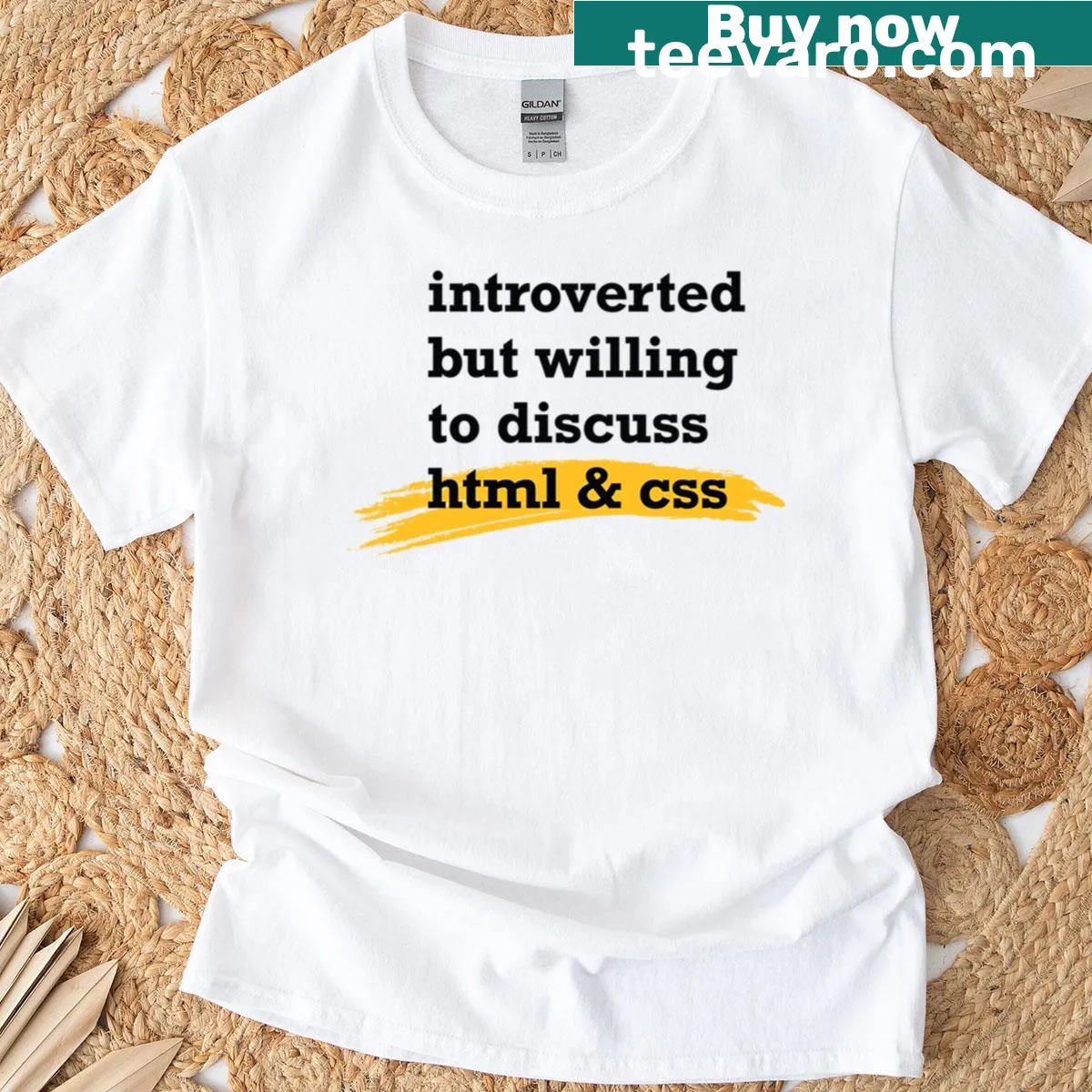 Humorous T-shirt for programmers about HTML and CSS — on a men's t-shirt