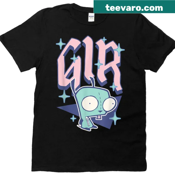 Cartoon Invader Zim t-shirt featuring Gir with a pastel sparkle design