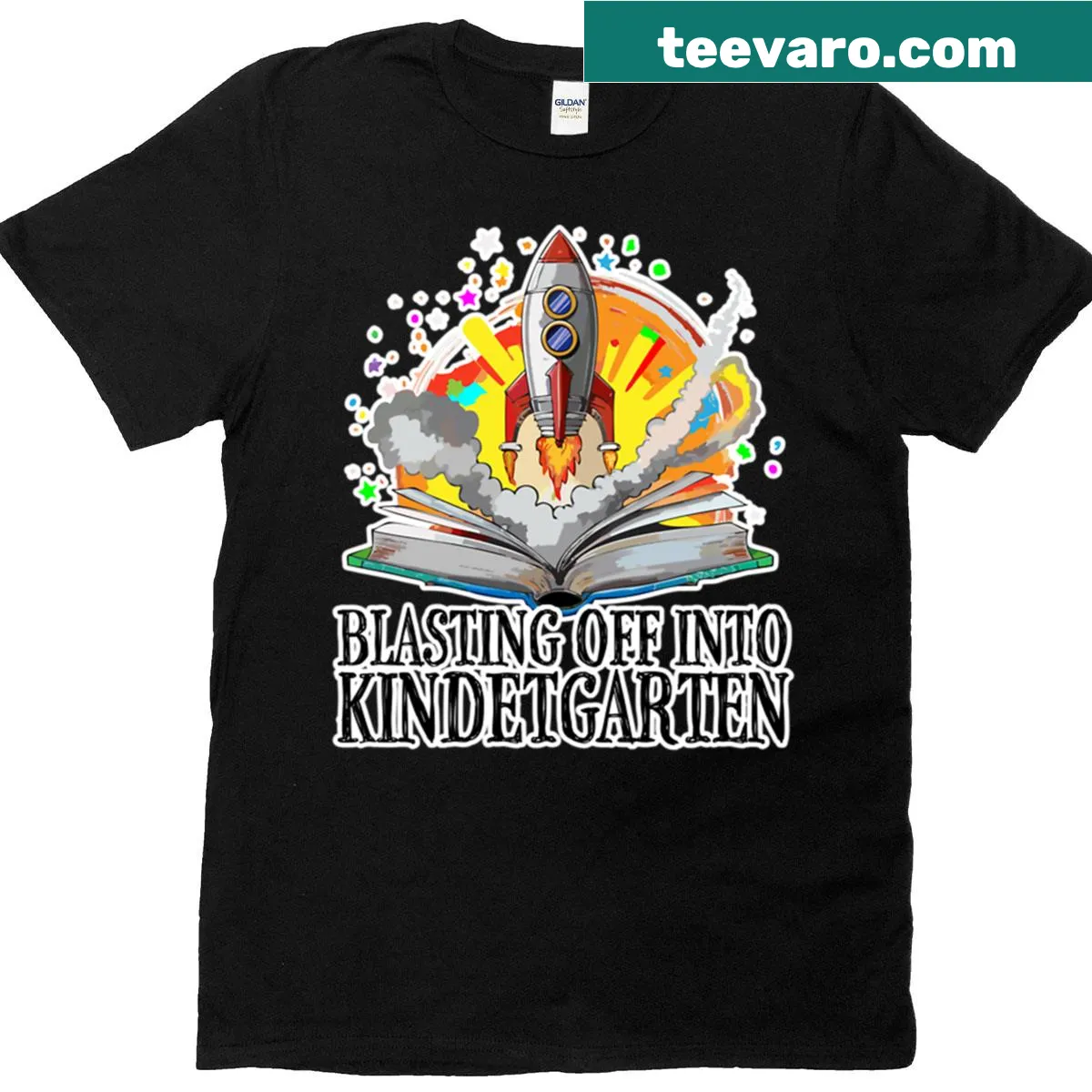 Illustration of a rocket design for kindergarten teachers on a T-shirt — on a men's t-shirt