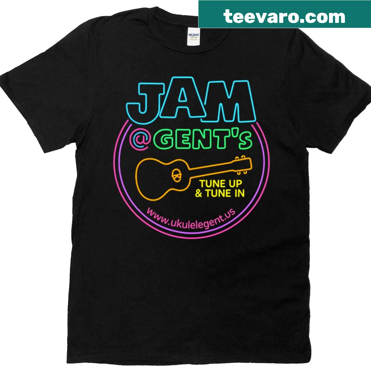 Neon graphic Jam Gents T-shirt related to music — on a men's t-shirt