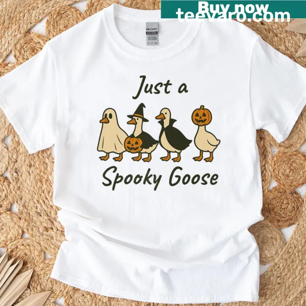 Funny Halloween t-shirt featuring a spooky goose illustration