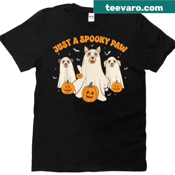 Cute Halloween T-shirt with ghost dogs and text Just A Spooky Paw