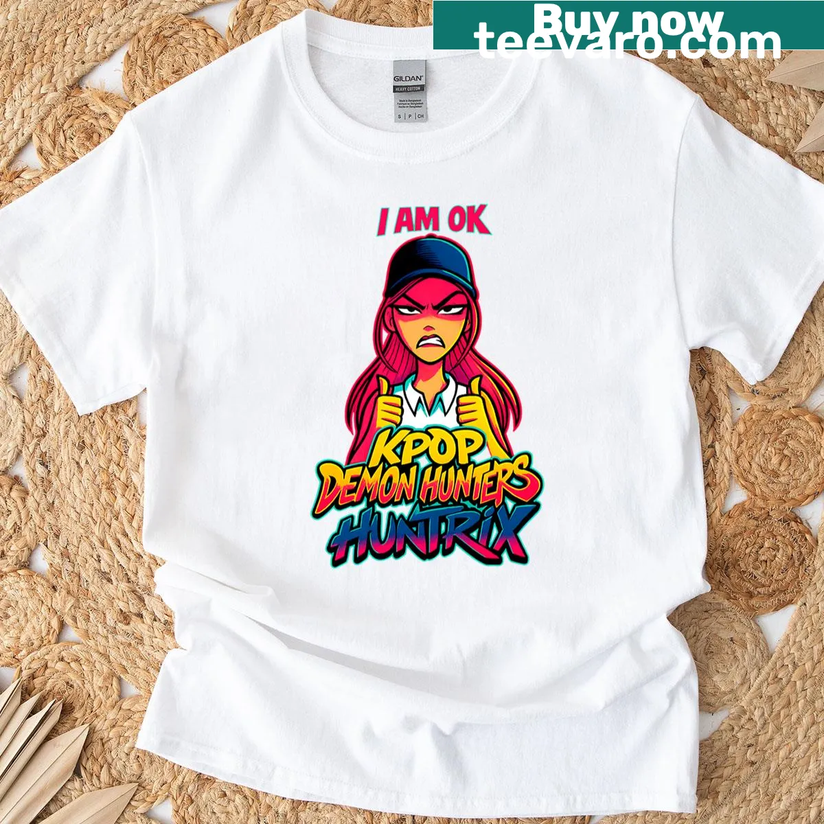 Illustrative K-pop demon hunter T-shirt featuring artistic design — on a men's t-shirt