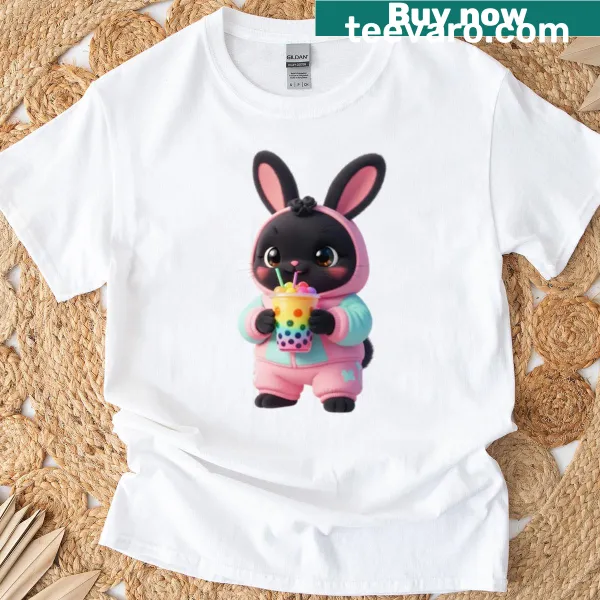 Chubby bunny graphic with bubble tea design